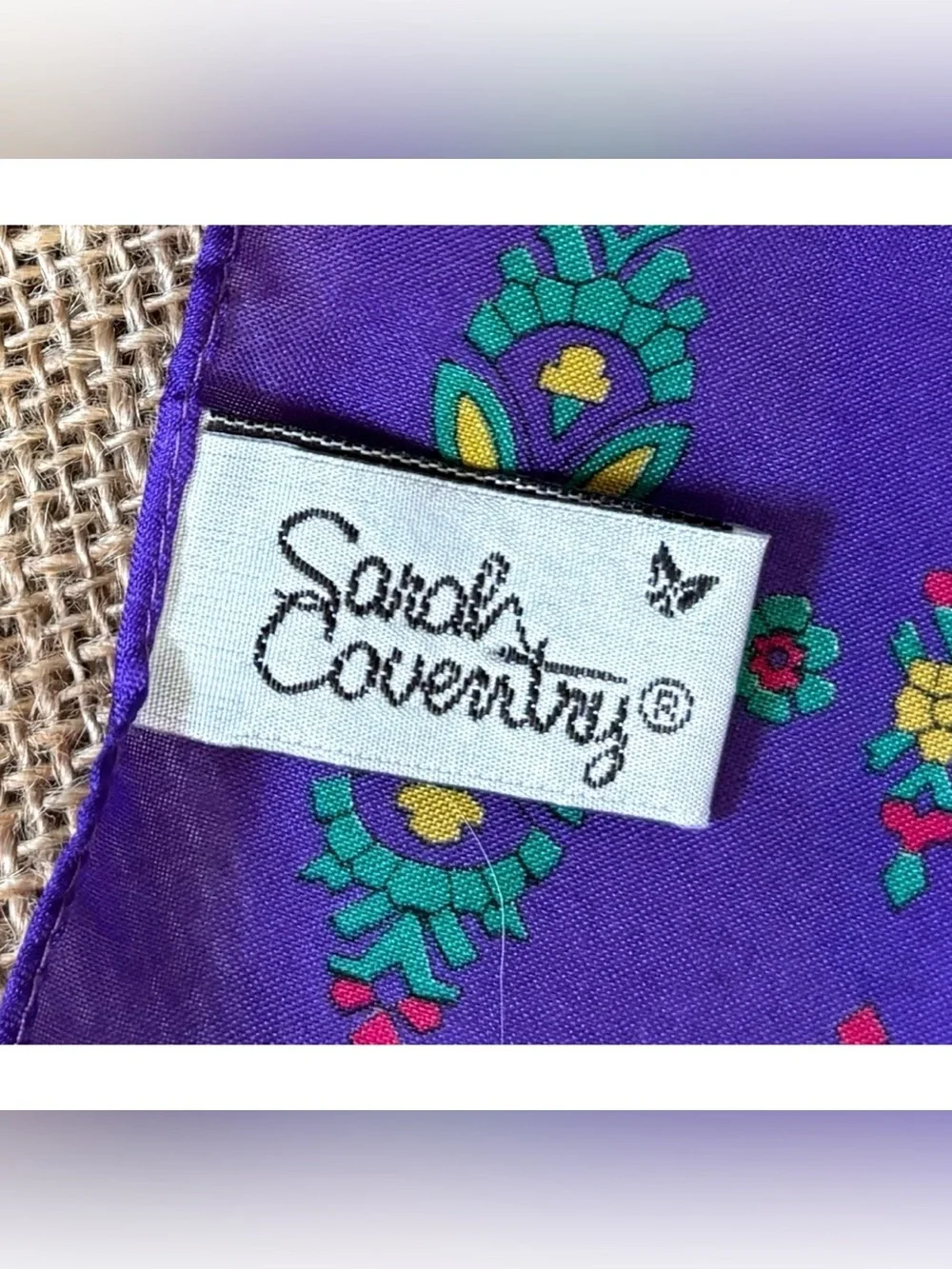 Vintage Sarah Coventry Purple Floral Fashion Scarf GoGo Mod Bold Boho Italy Made